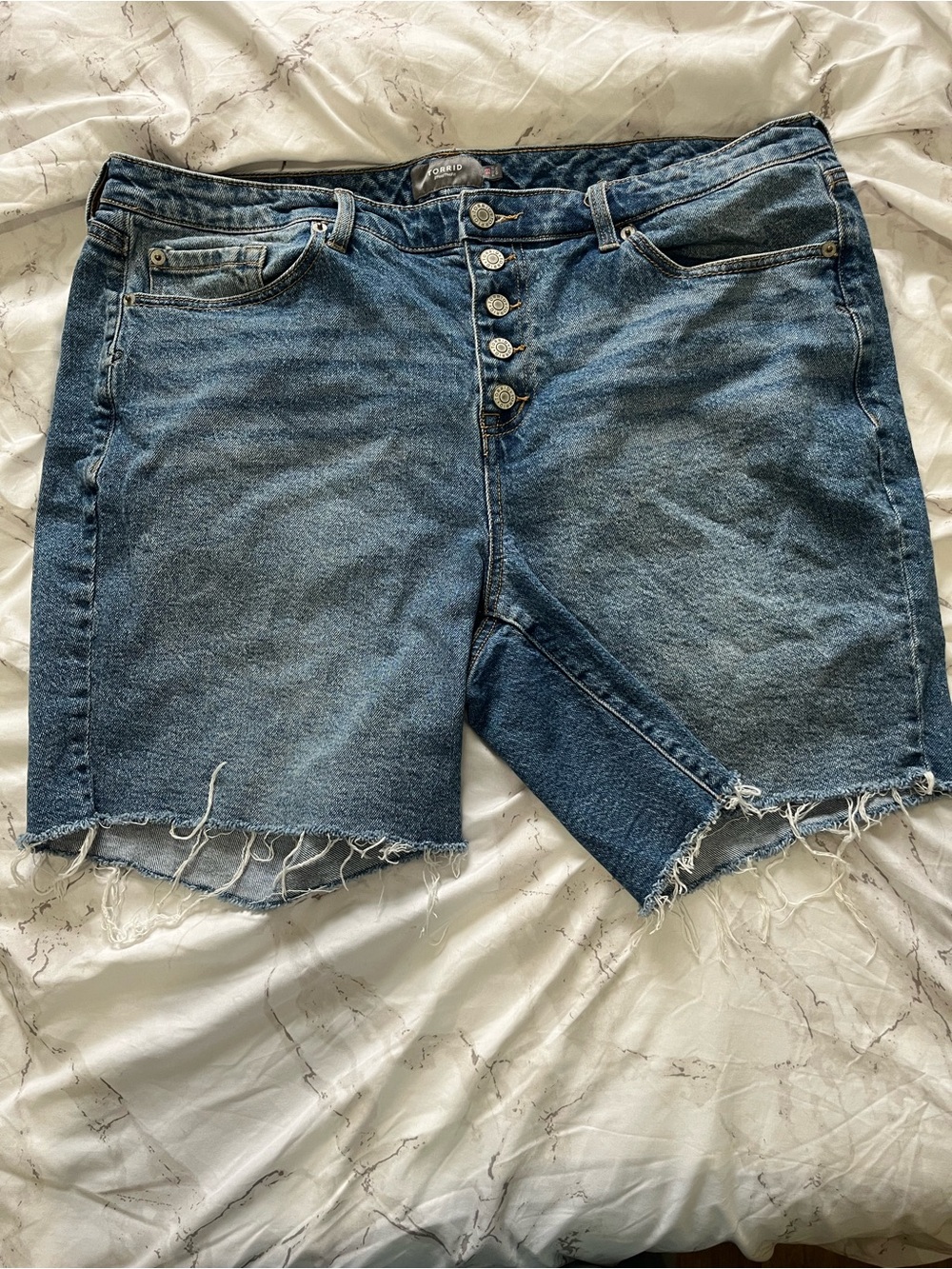 Torrid Blue Mid-Rise Denim Shorts with Button Fly